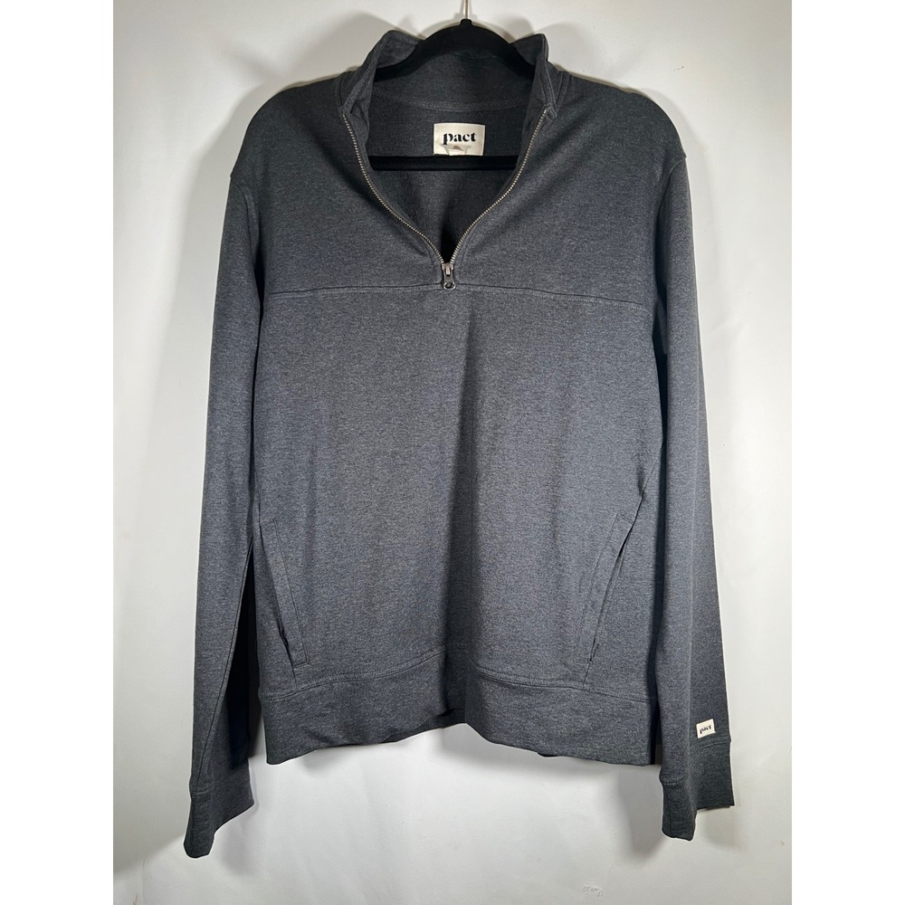 Pact Mens Organic Cotton Quarter Zip Pullover Sweatshirt Charcoal Grey Size M